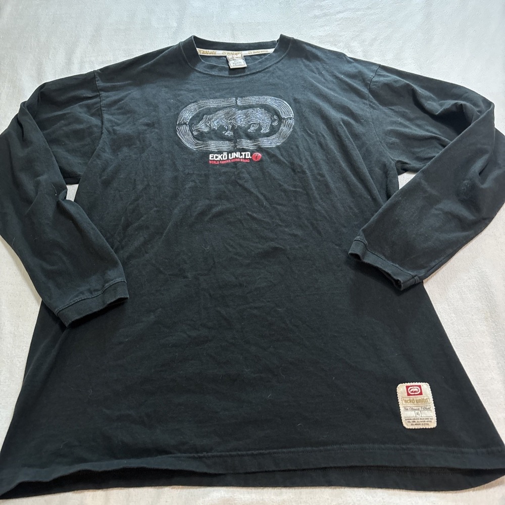 Vintage Y2K Ecko Unltd Black Long Sleeve T-Shirt Rhino Graphic Men's XL Grunge